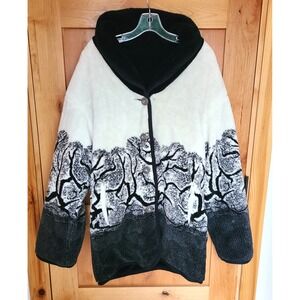Vintage 90s XL Nordic Forest Landscape Reversible Fuzzy Jacket Coat‎ Cottagecore